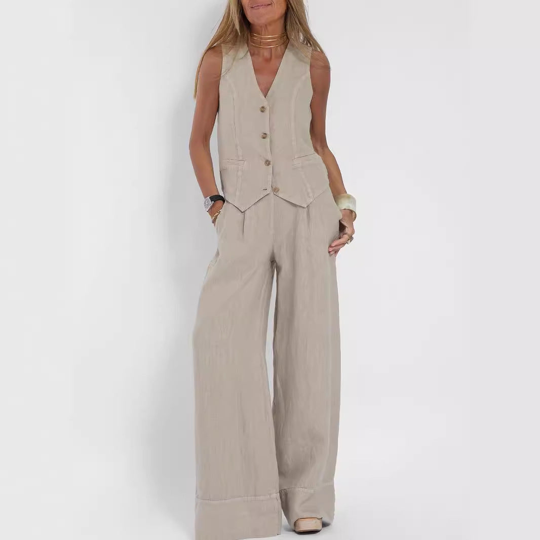 Fashion linen casual vest trousers two piece sets