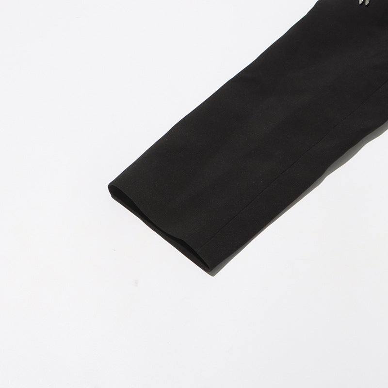 Women rhinestone beaded Open Waist long sleeve Blazer 14