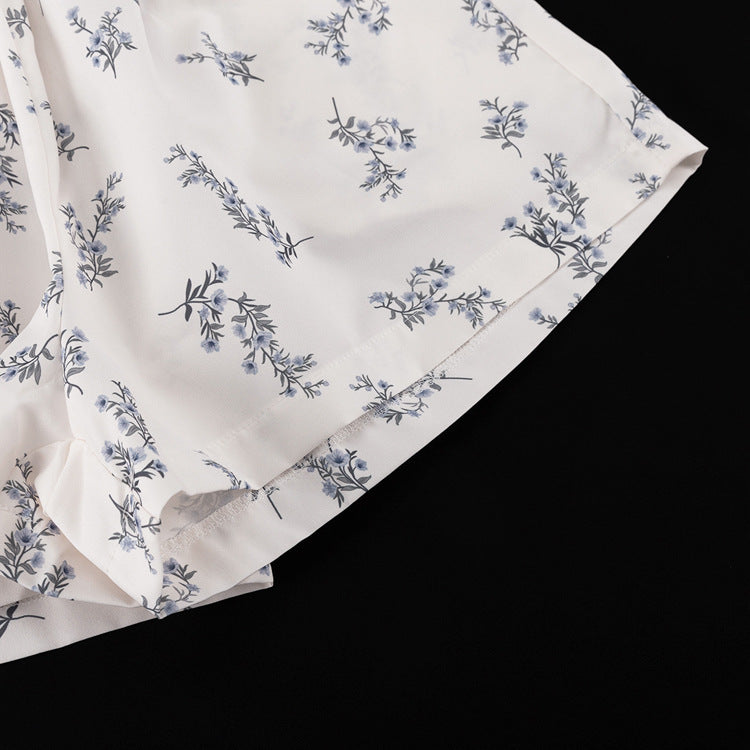 Puff Sleeve Ruffled Puff Shirt Printed Shorts Two Piece Set 16