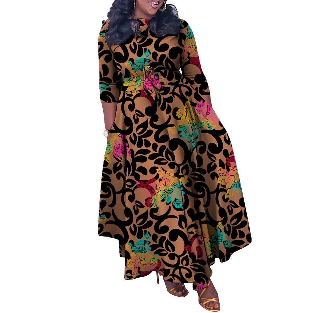 Women's Spring Fashion Chic Printed Long Sleeve African Plus Size Maxi Dress 9