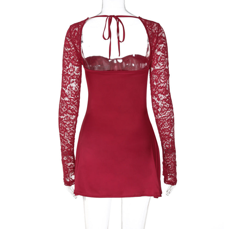 Summer Women Lace Long Sleeve Sexy Backless Plunging Bodycon Dress 8