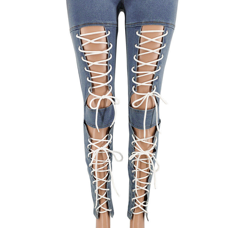Women's Summer Lace-Up Sexy Denim Pants 20