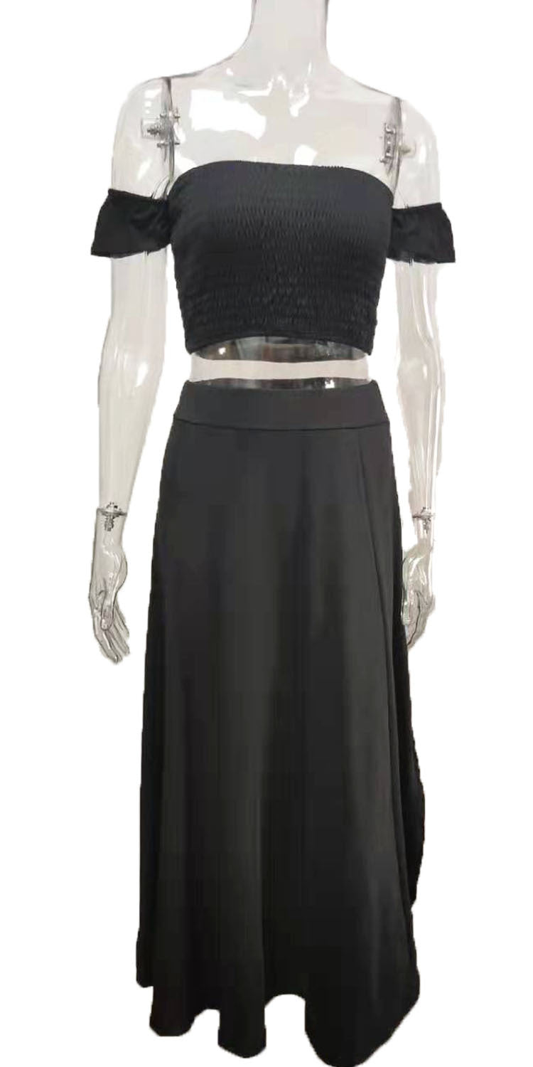 Women Summer French Bohemian Print Strapless Top and Skirt Two-Piece Set 52