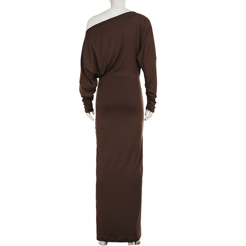 Women Sexy Off-The-Shoulder Solid Elegant Evening Bodycon Maxi Dress 9