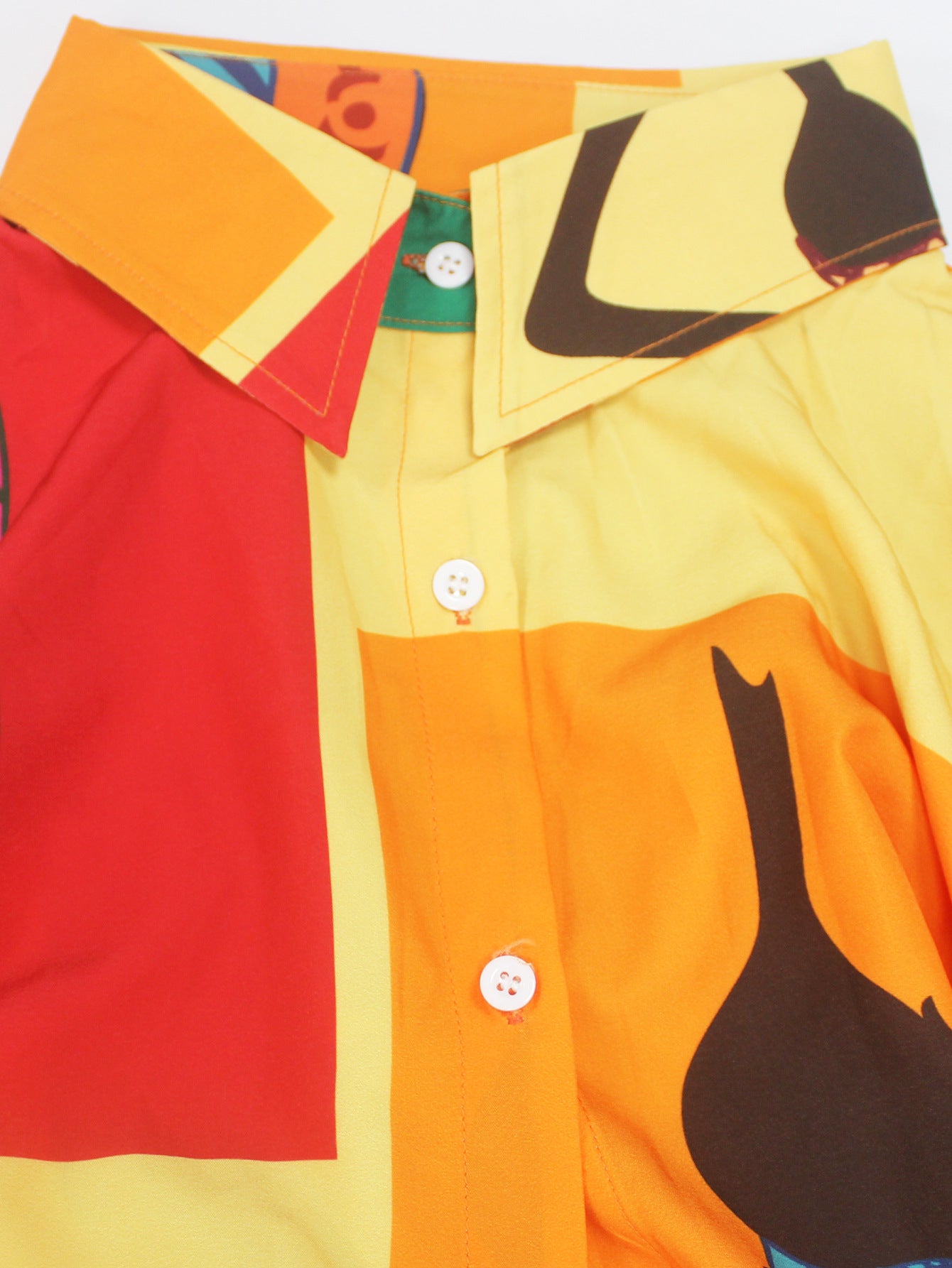 Women's Fashion Elegant Print Turndown Collar Long Sleeve Shirt Dress 6