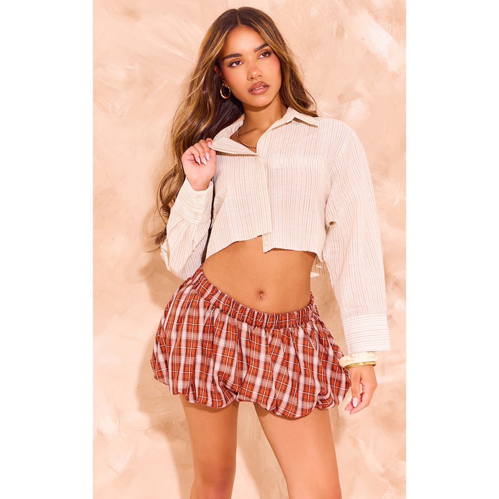 Women plaid mini pants skirt 45