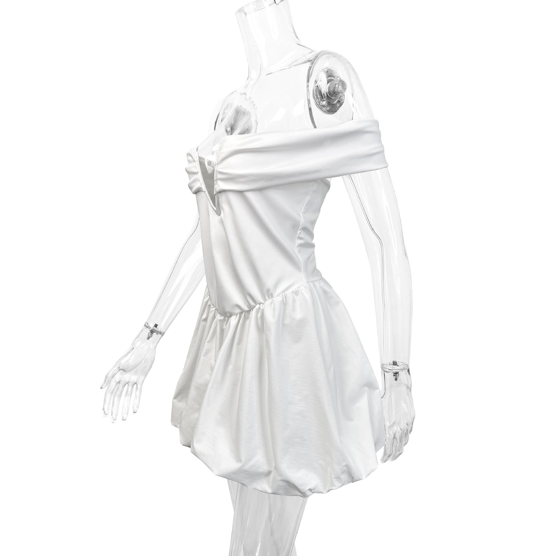 Women Summer Off Shoulder V Neck Pleated Raglan Sleeve Sexy Backless Dress 7