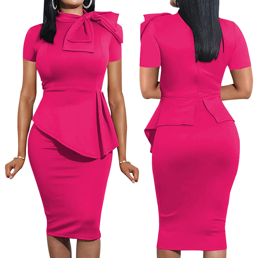 Women Sexy Bowknot Short-sleeved Bodycon Dress 10