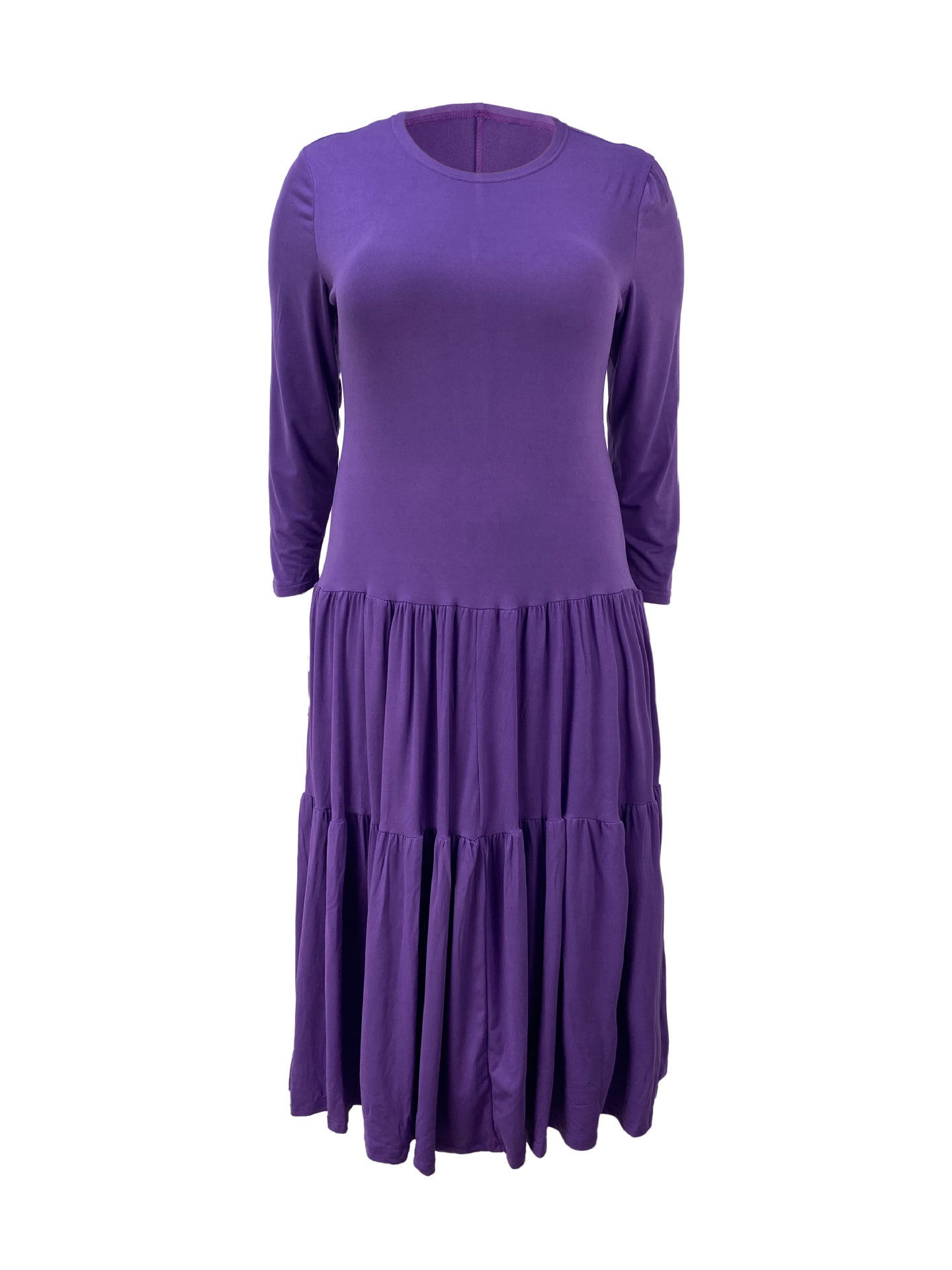 Plus Size Women Round Neck Solid Pleated Dress 13