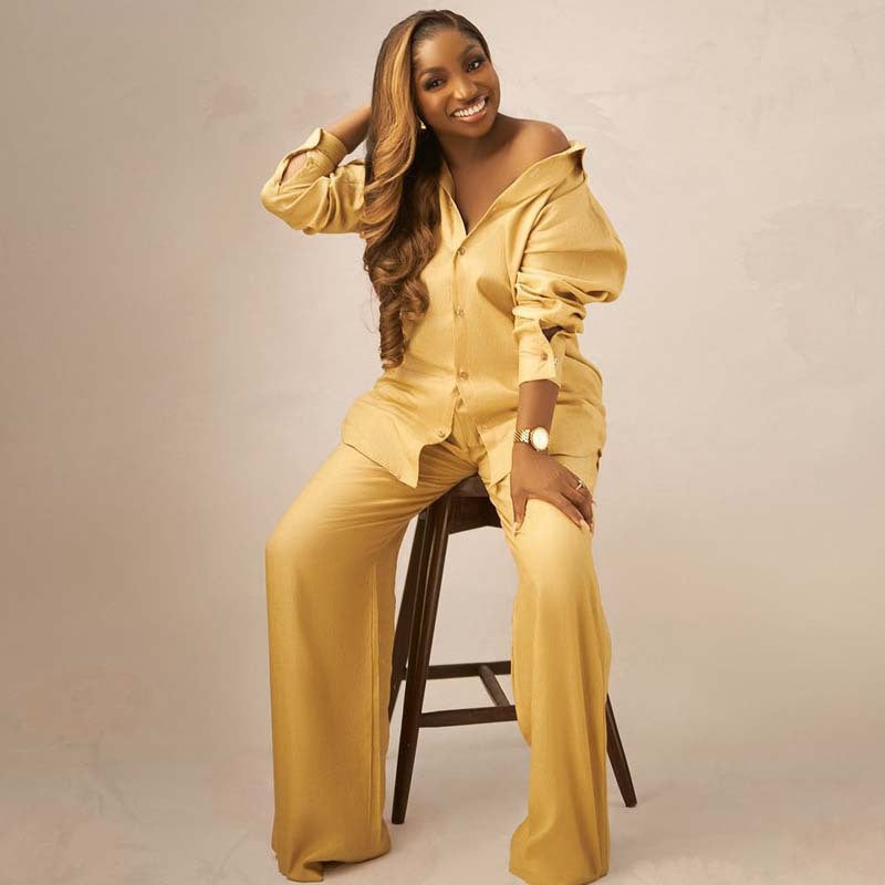 Plus Size Women African Casual Long Sleeve Shirt Pants Two-piece Set
