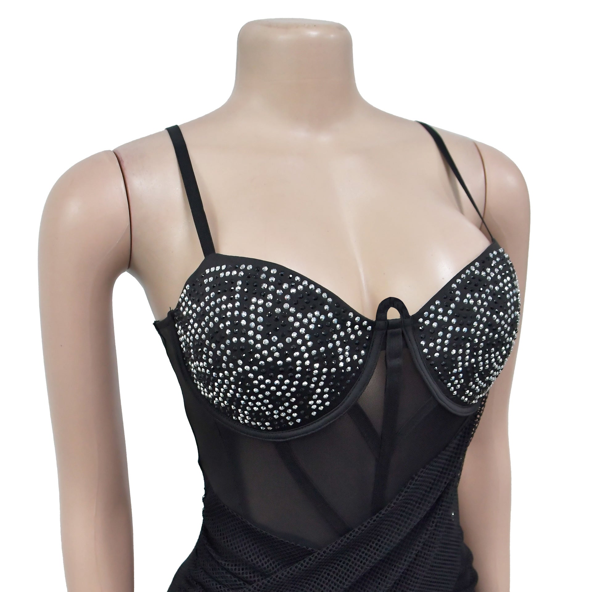 Fashion Women's Sexy Mesh Beaded strap Long Dress 7