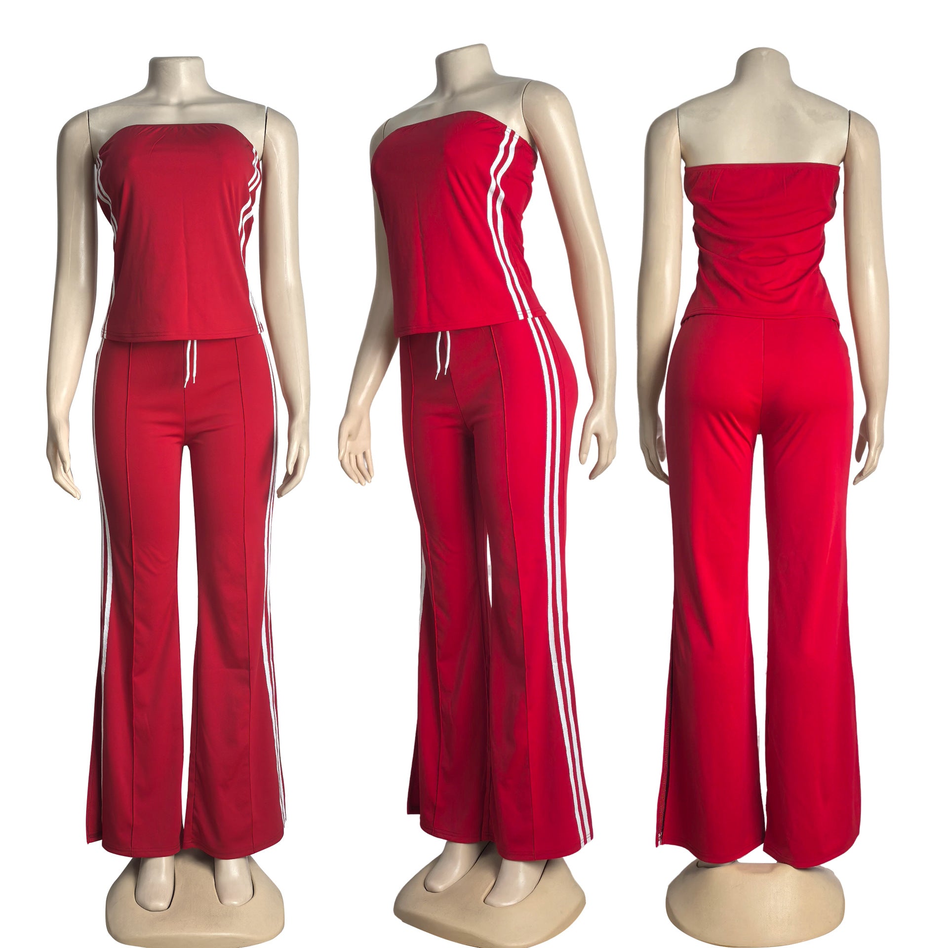 Fashion Women Strapless Tops Loose Pants Casual Two-piece Set 8