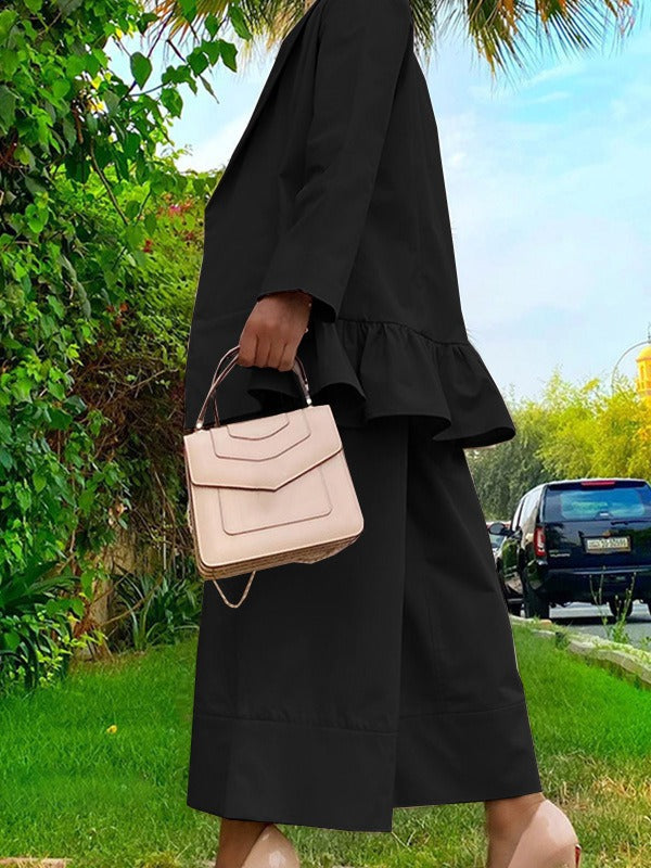 Women's Turndown Collar Jacket High Waist Loose Pants Suit 5