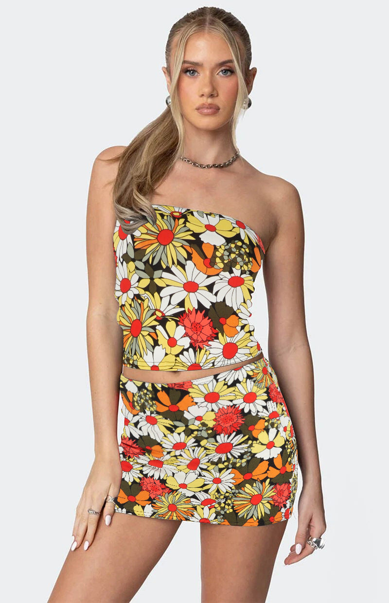 Summer Strapless Print Top Skirt Two-piece Set 5