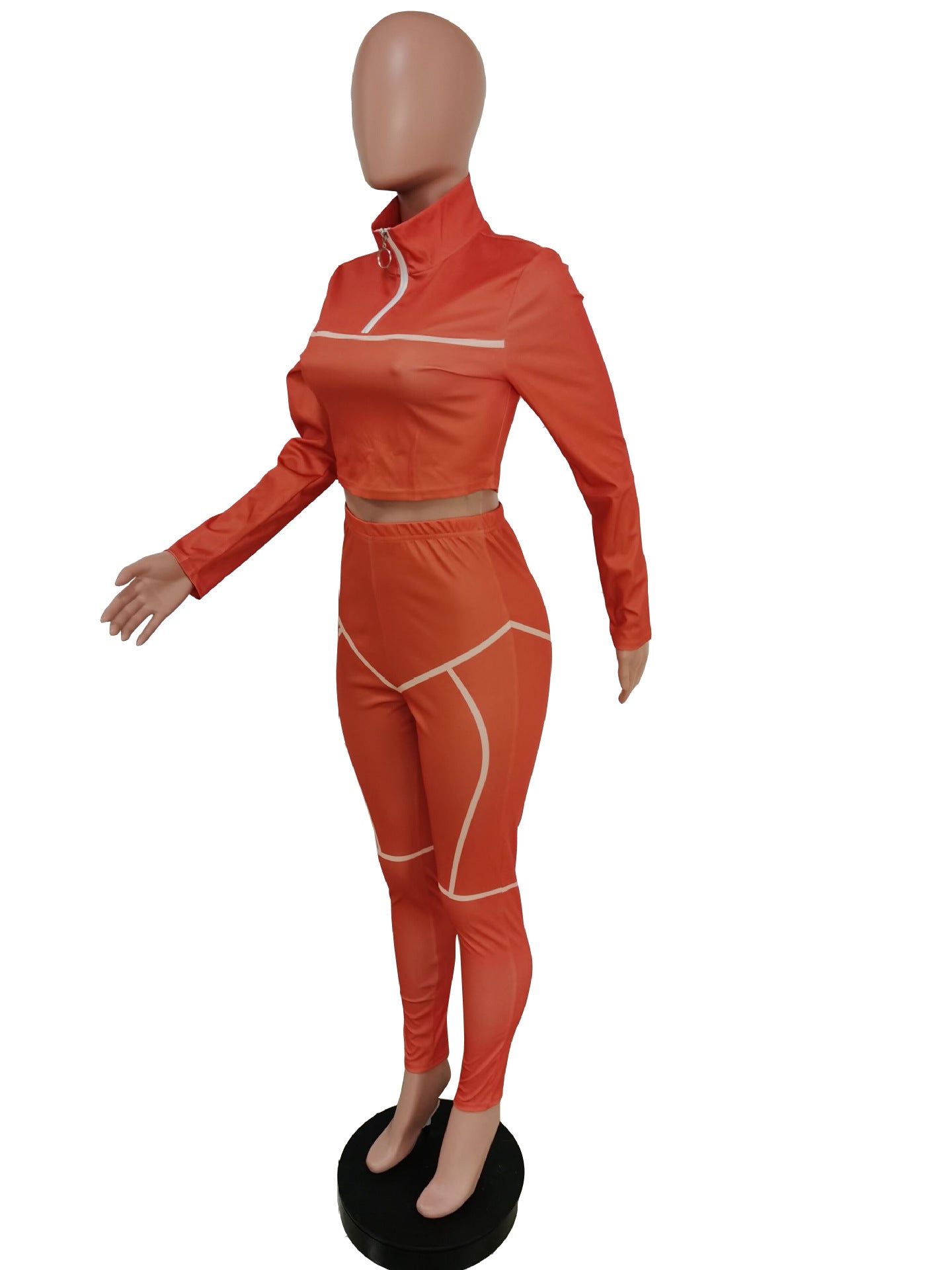 Women Casual Line Sport Long Sleeve Top and Pant Two-Piece Set 14