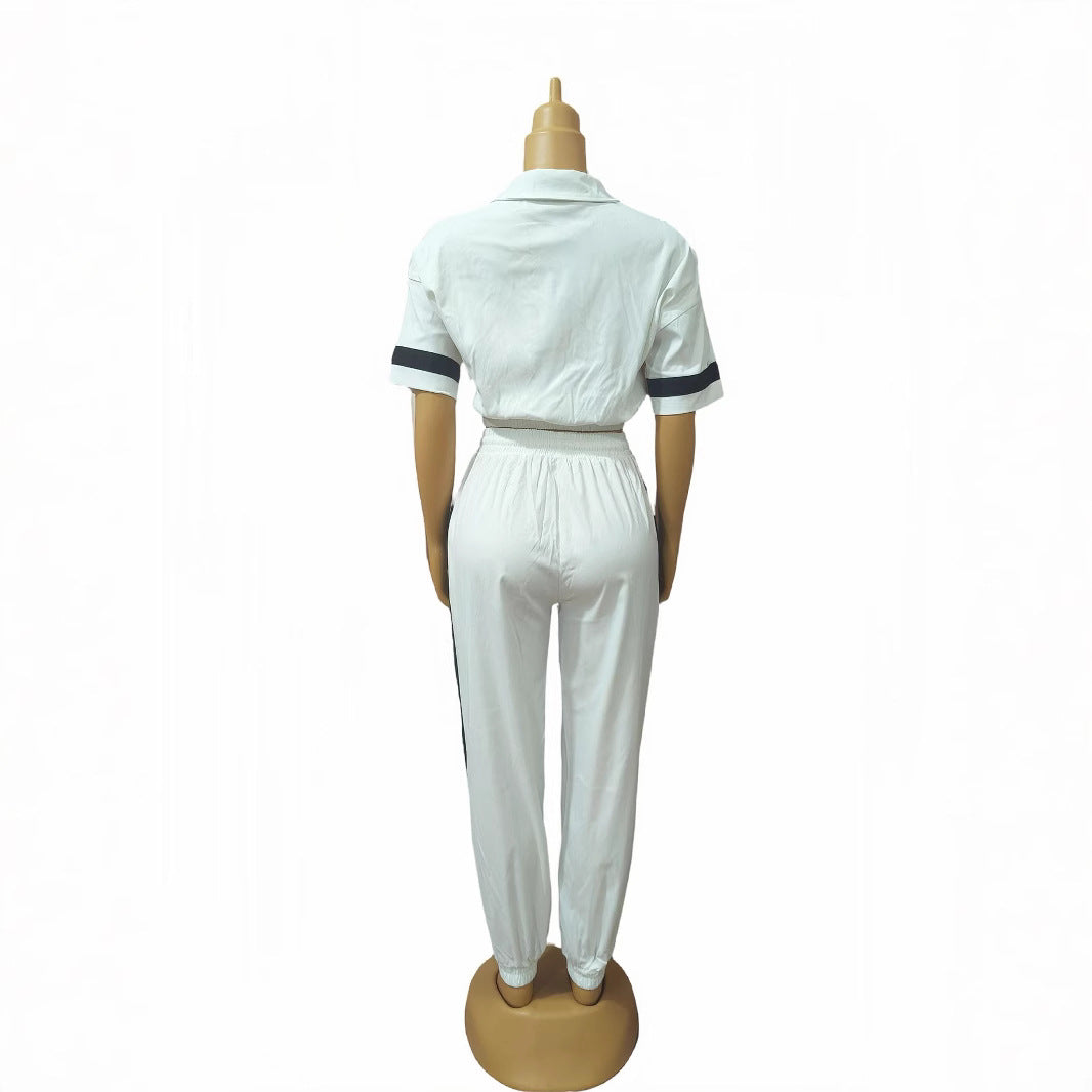 Plus Size African Women contrast color short-sleeved top and leggings Casual two-piece set 6