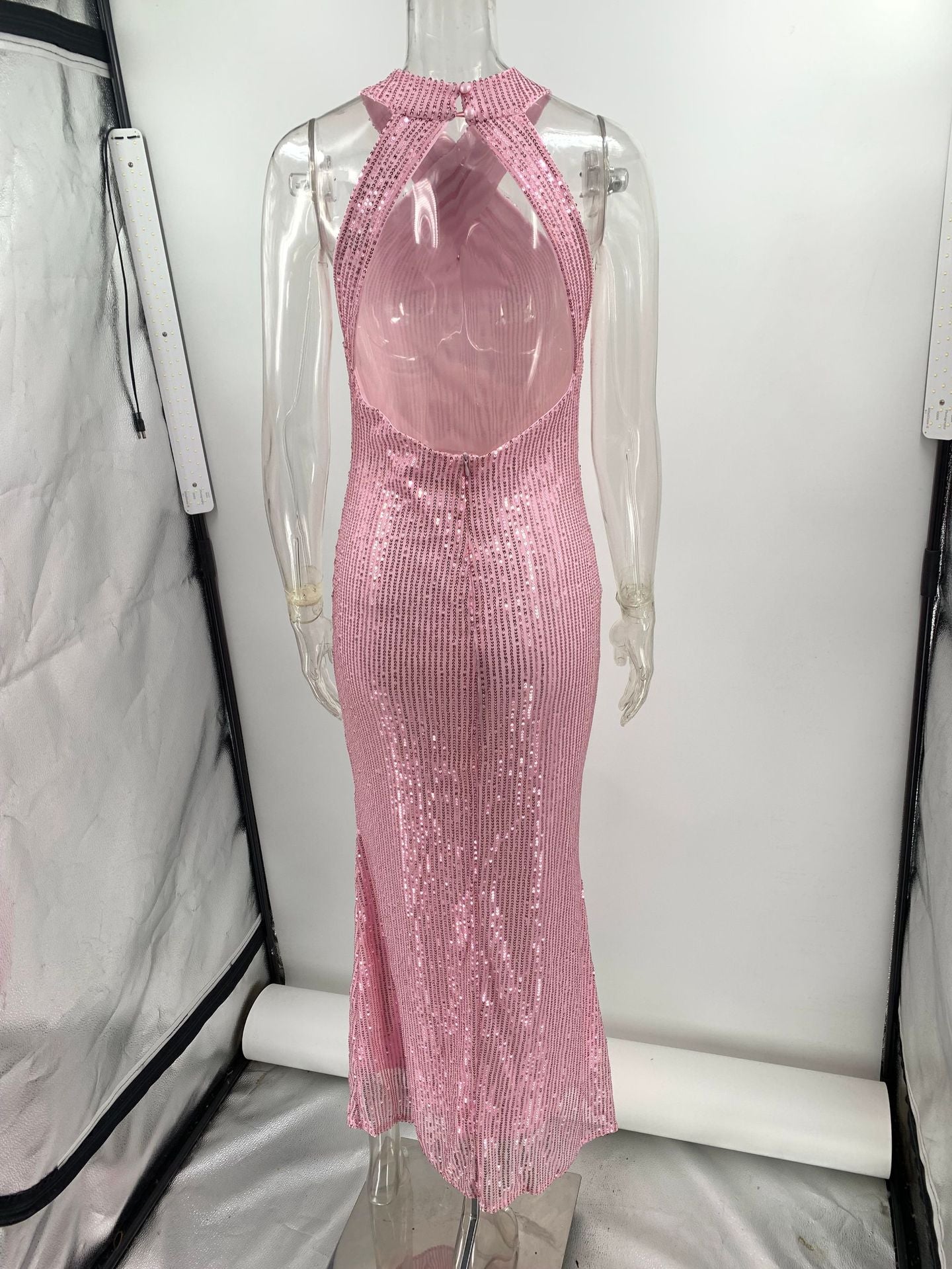 Women Sexy Backless Sleeveless Sequin Maxi Evening Dress 11