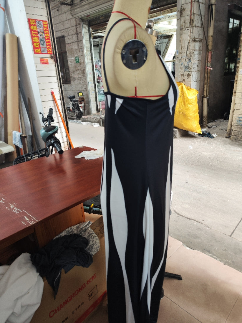 Summer Women suspender color block print Strap Dress 8