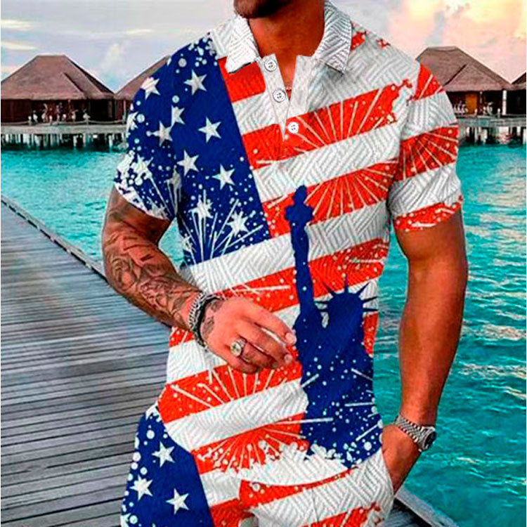 Men's Summer Fashion Casual 3D Printed Polo Shirt Turndown Collar Casual Short Sleeve 3