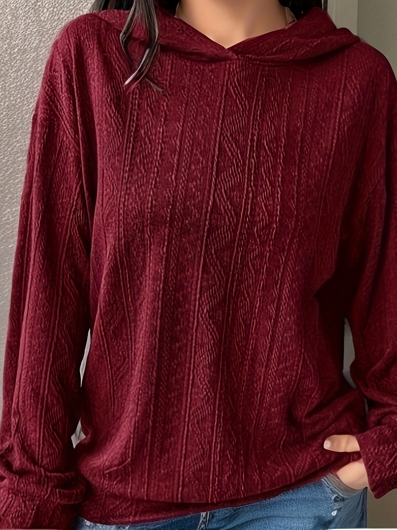 Women Knitting Solid Hoodies 10