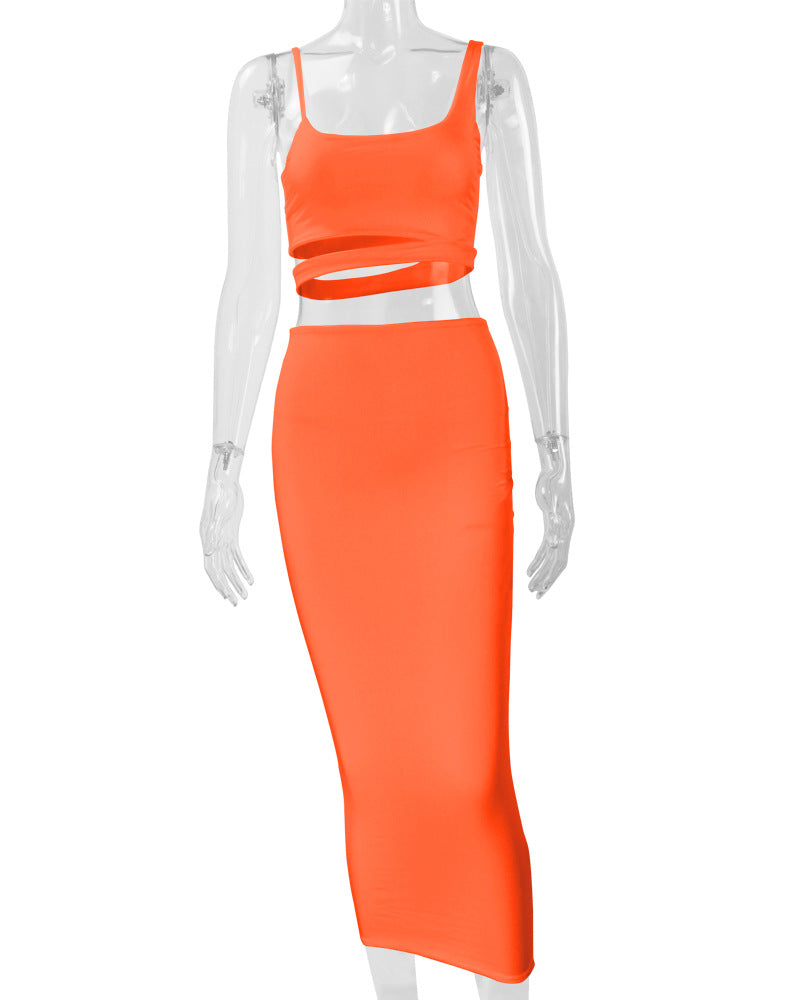 Autumn and Winter Women's Fashion Sexy Hollow Two-piece Skirt Set 23