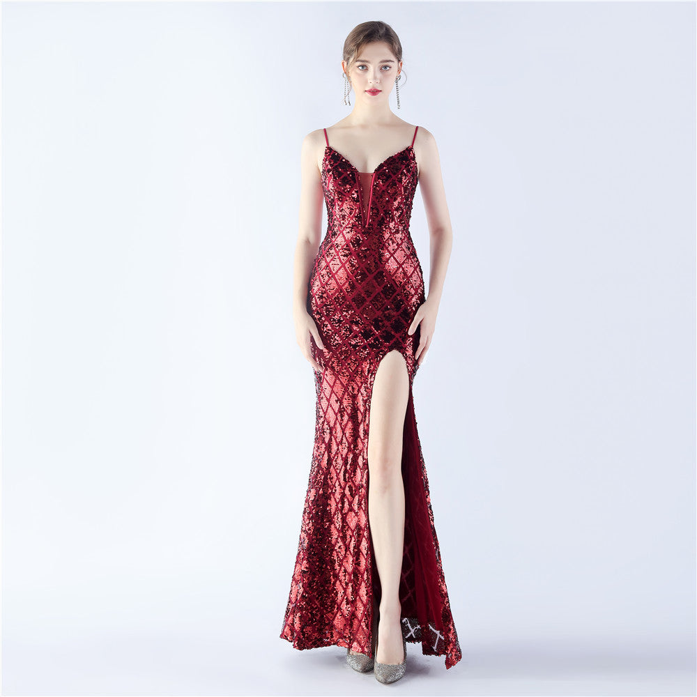 Women Lace-Up Sequin Evening Dress 7