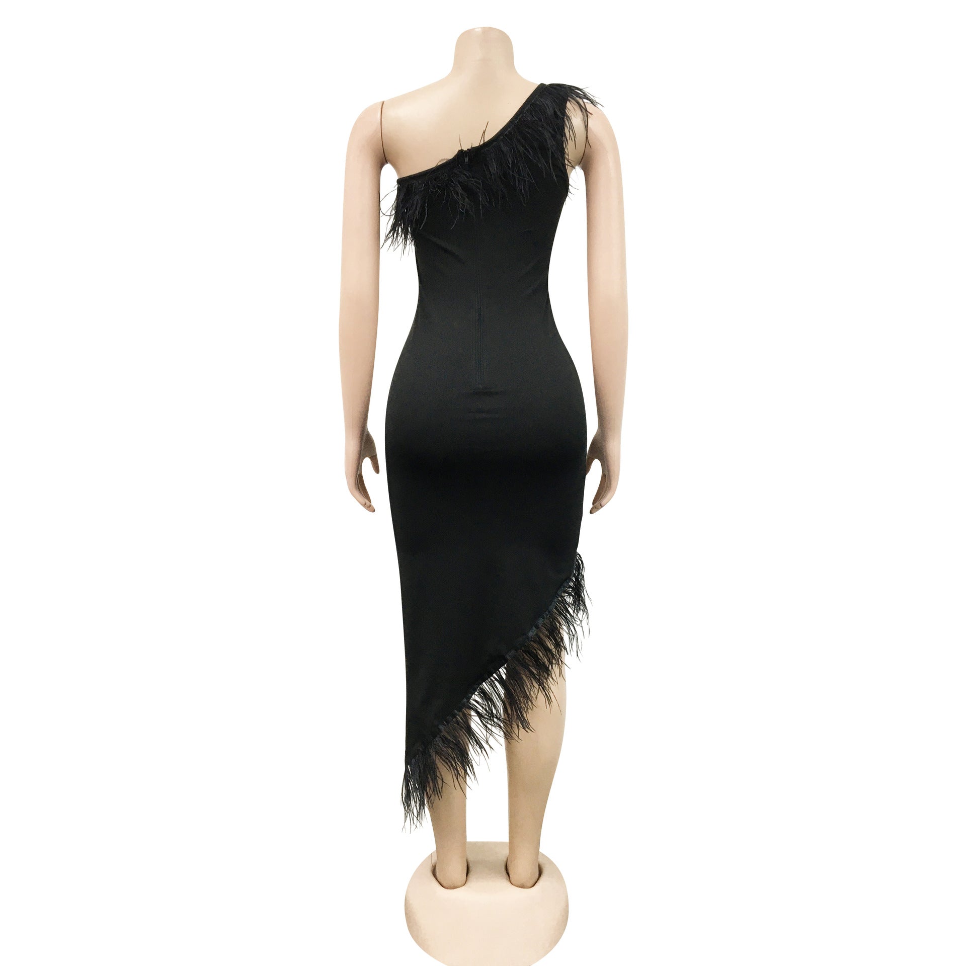 Solid color V-neck sleeveless feather irregular skirt dress 19