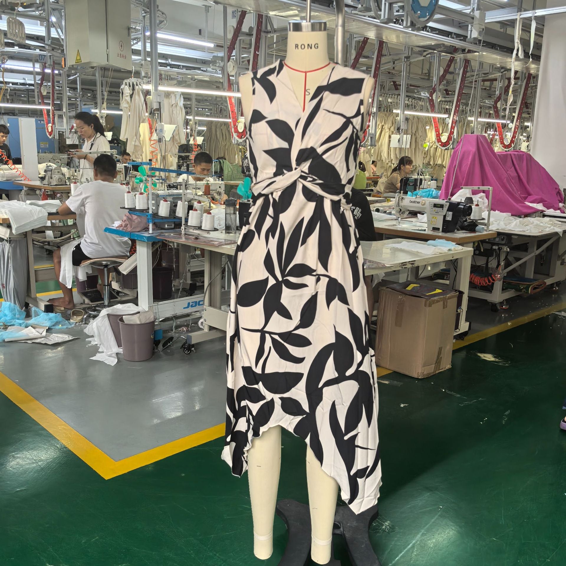 Spring And Summer Women Sleeveless Leaf Print Knot Irregular Midi Dress 6