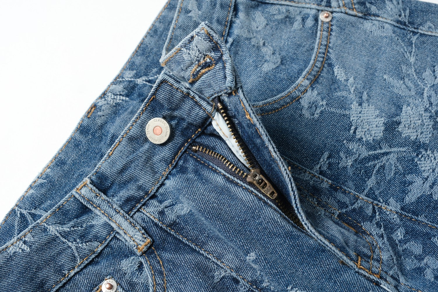 Blue Jacquard Denim Pants Women Loose Wide Leg Straight Leg Trousers 13