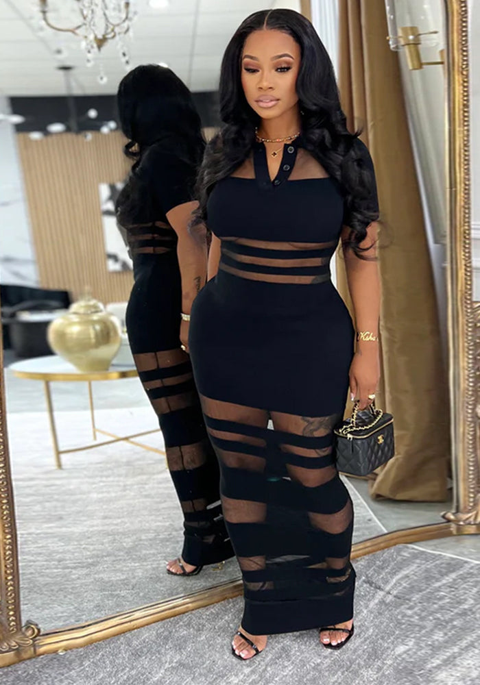 Fashion Women's Sexy See-Through Mesh Patchwork Bodycon Dress