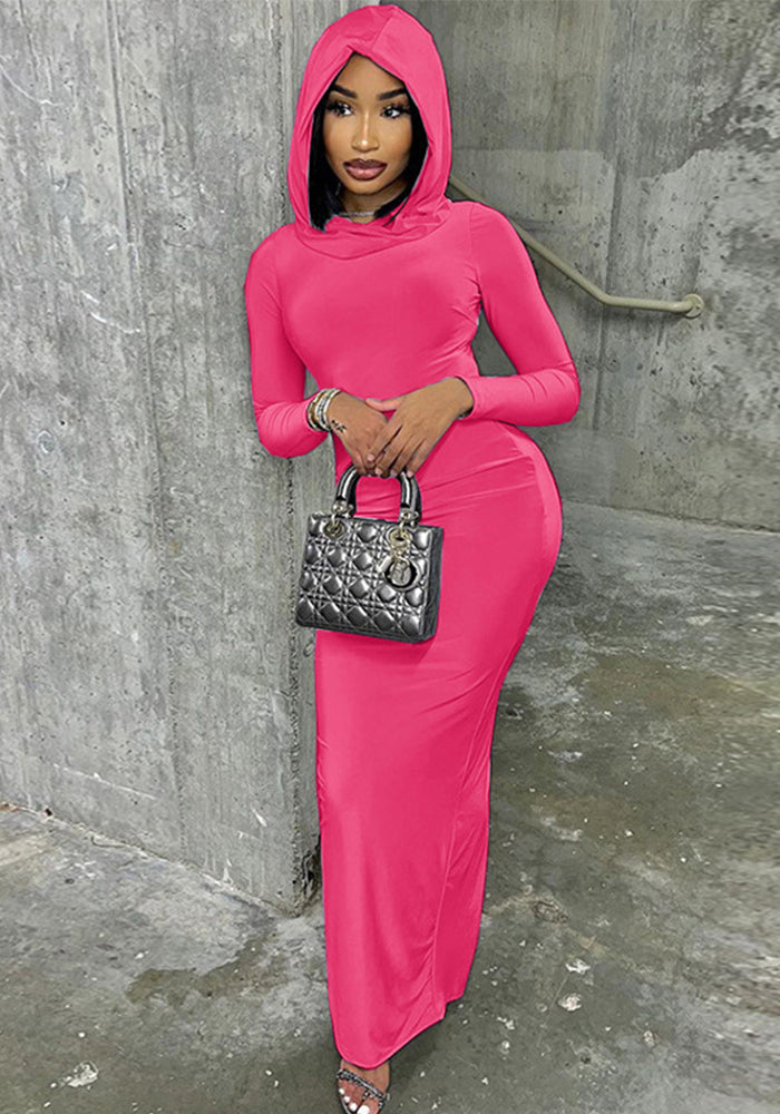 Women Casual Hooded back slit dress