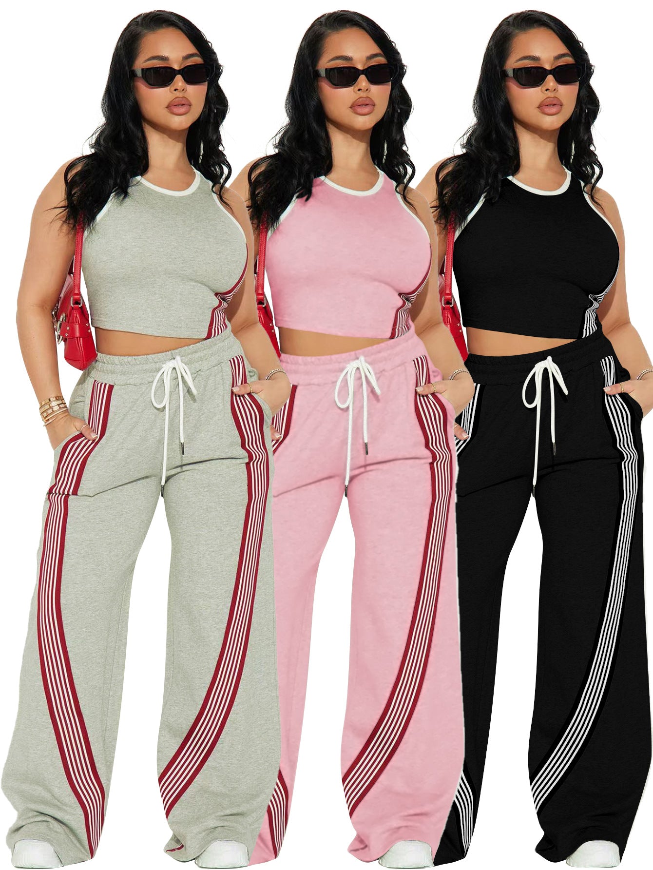 Women Casual Vest and Striped Pants Two-piece Set 6