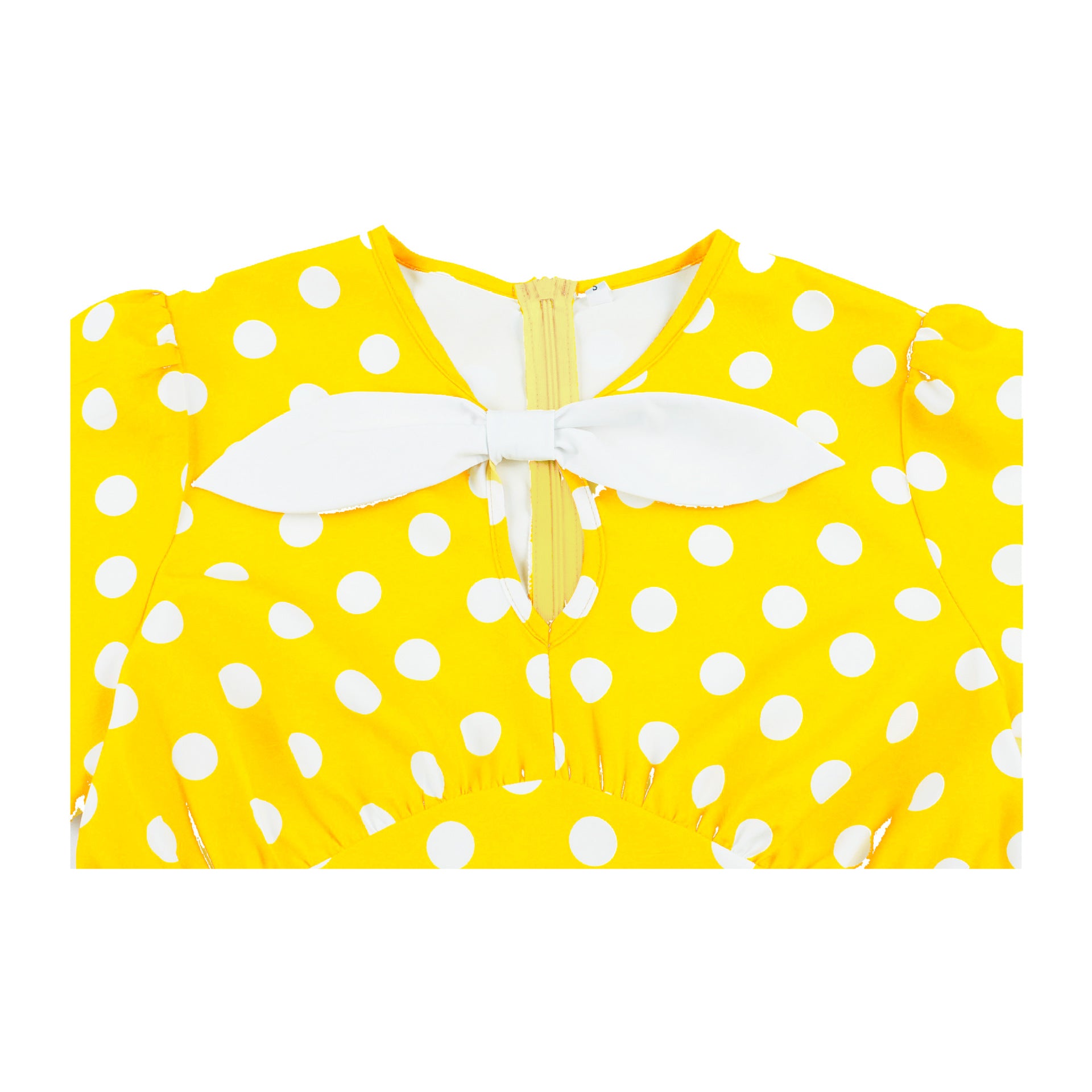 Women Round Neck Bow Tie Polka Dot Short Sleeve Dress 15