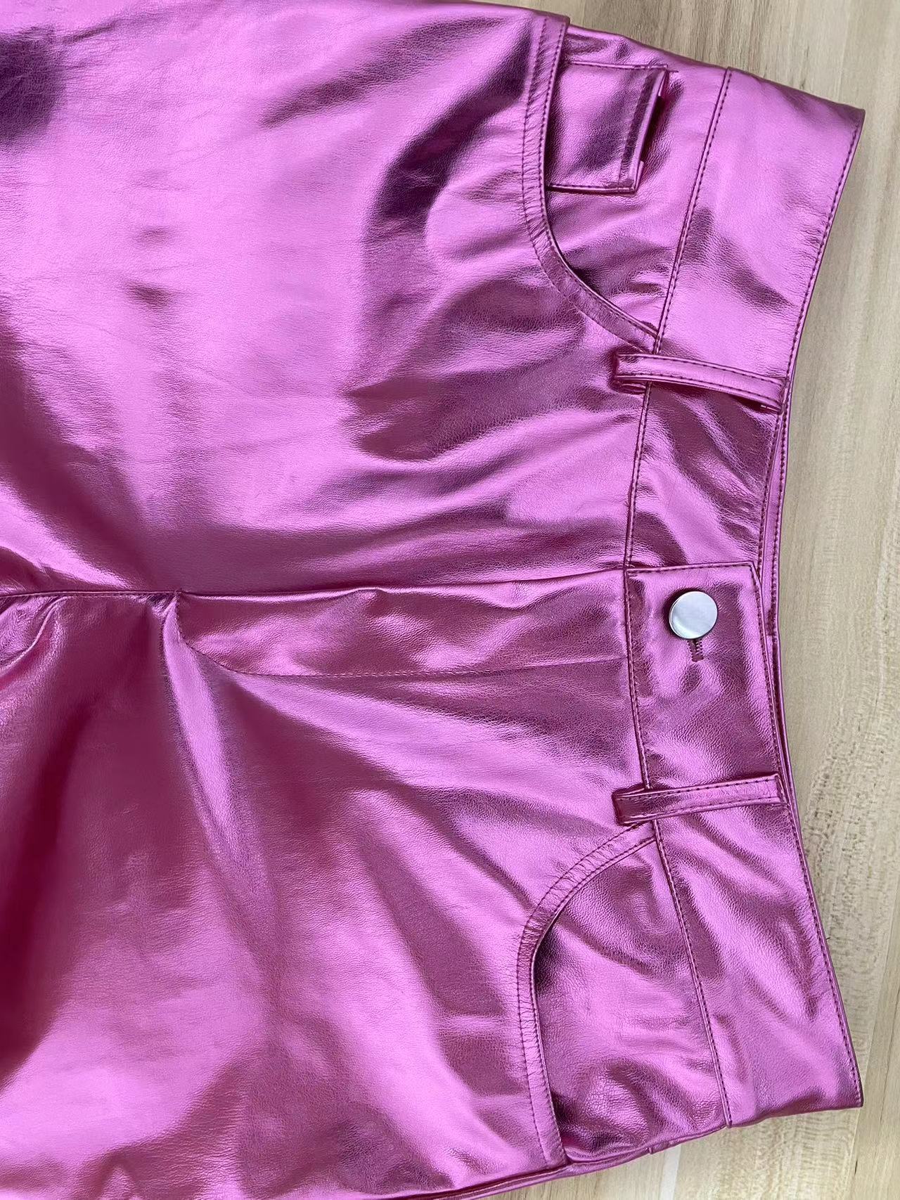 Women's Spring And Winter Metallic Bell Bottom Casual Long Leather Pants 12