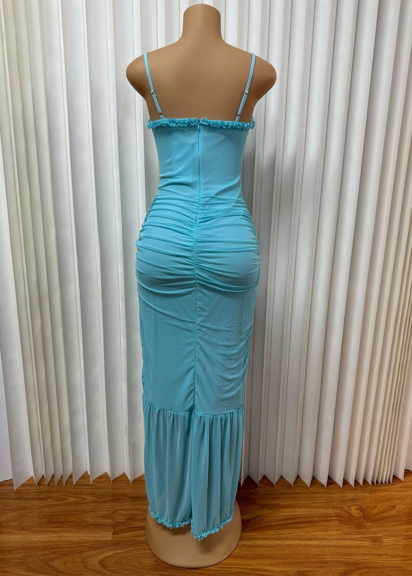 Women French elegant sling hollow ruffle irregular Maxi Dress 9