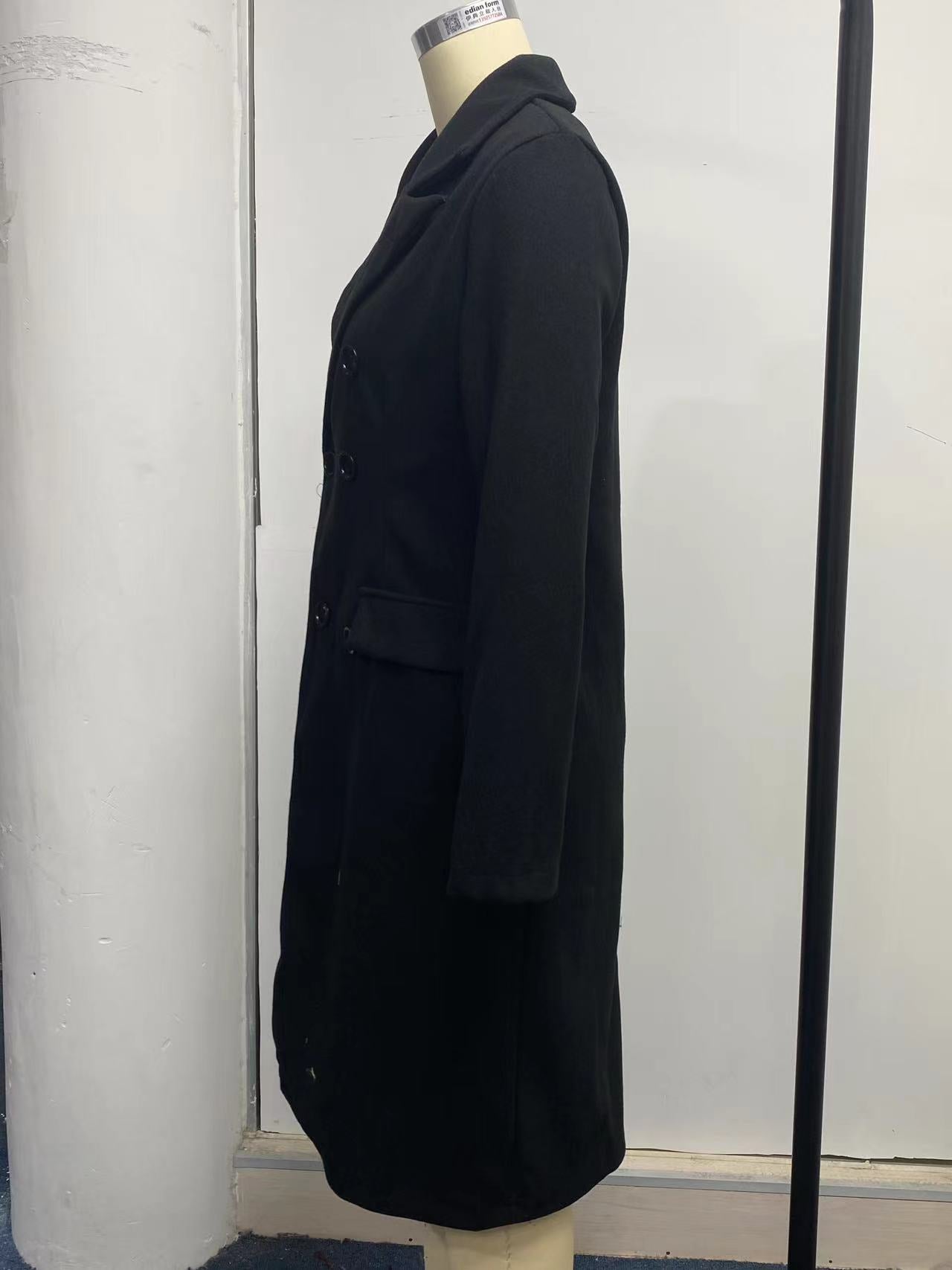 Women Solid Long Sleeve Double Breasted Pocket Coat 33