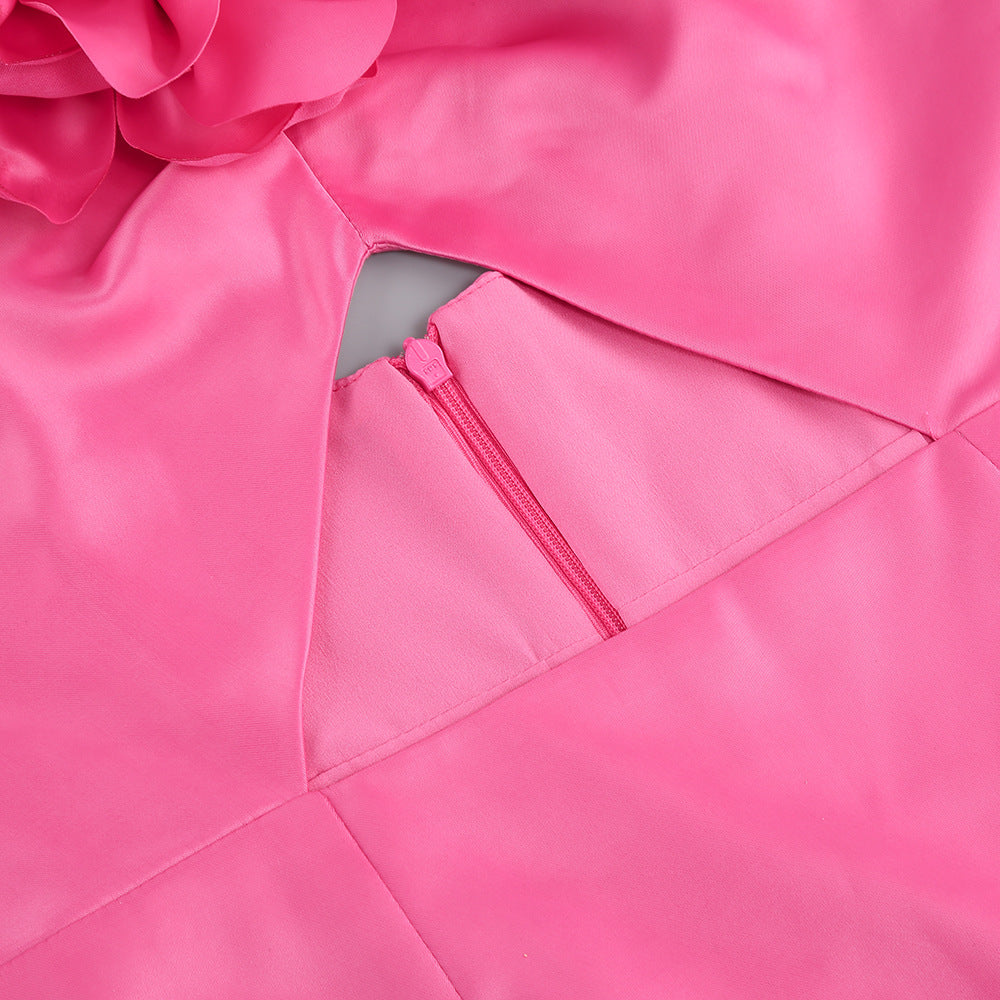 Summer Flower Sexy Strapless Halter Low Back Slit Long Party Dress 17