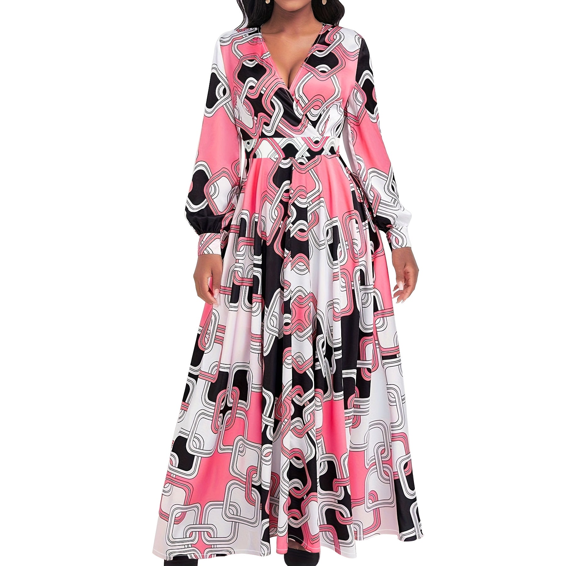 Women elegant printed v-neck beltless dress 6