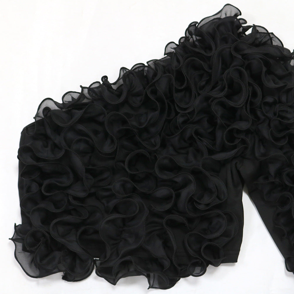 Fashion Solid Color Slash Shoulder Ruffled Top For Women 16