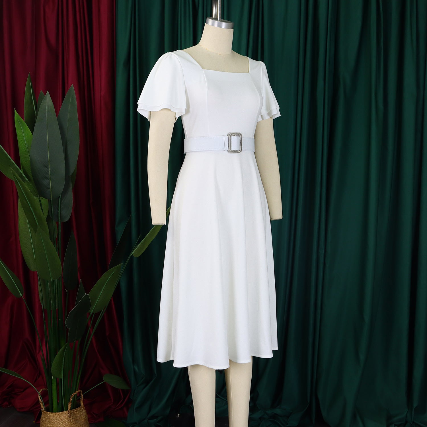 Bell Sleeve Square Neck High Waist Elegance Dress 25