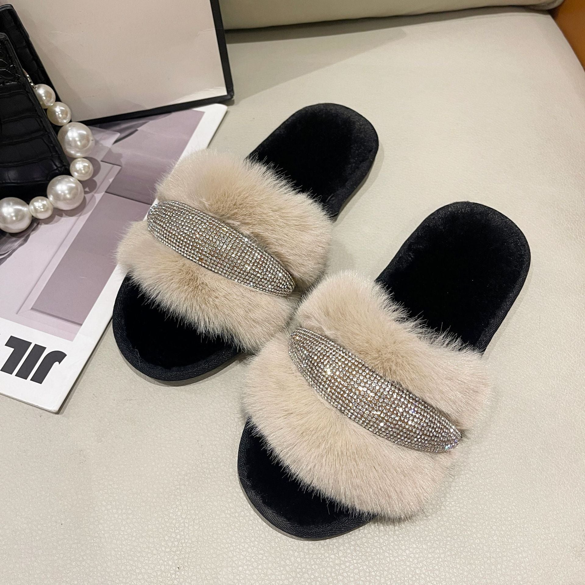 Fluffy Crystal Diamond Flat Slippers 7