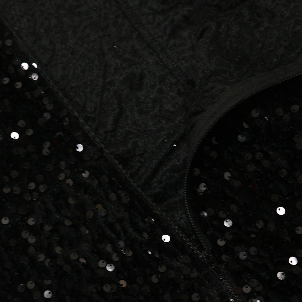 Women sequined sexy strapless irregular dress 9