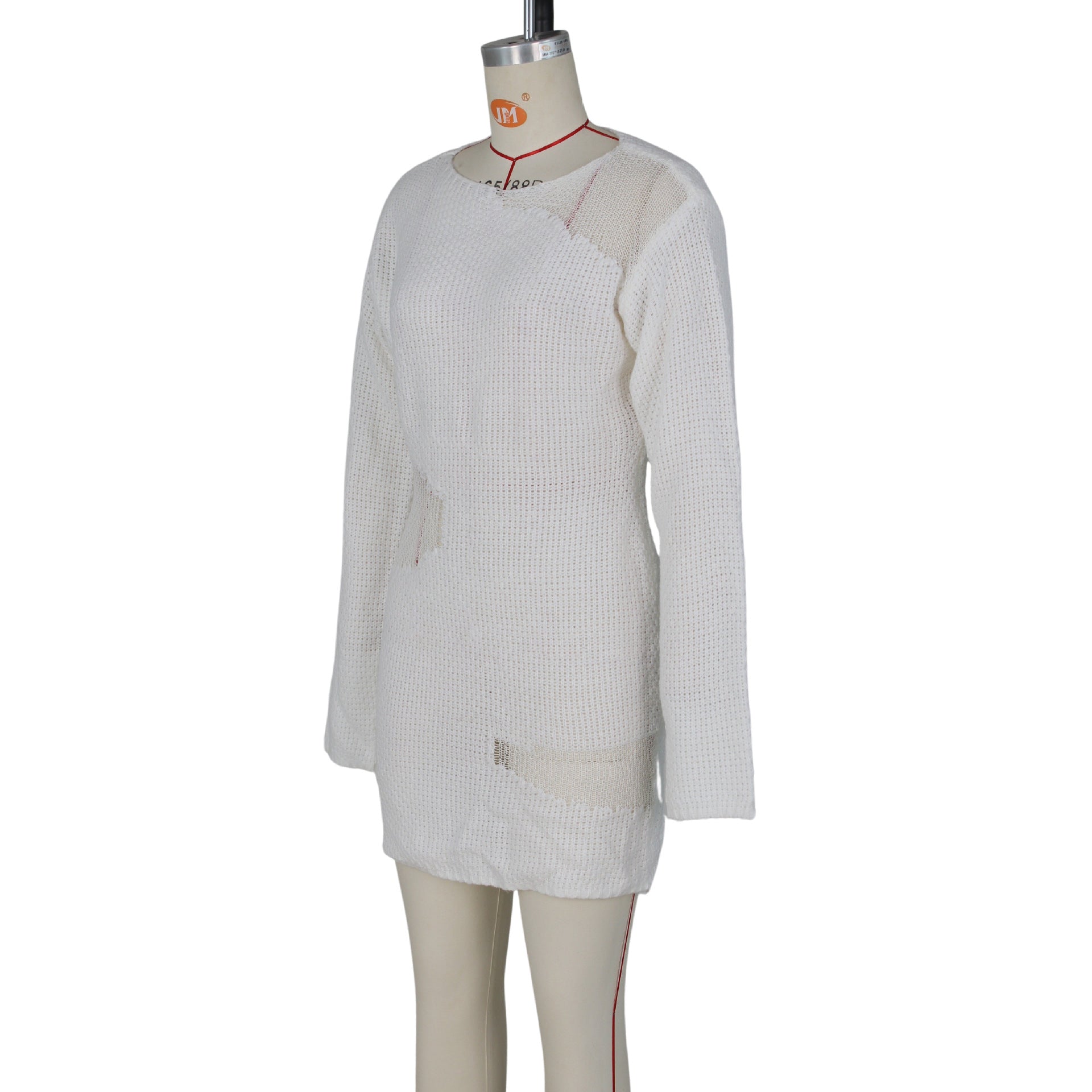 Women'S Sexy Round Neck Long Sleeve Sweater Knitting Dress 9