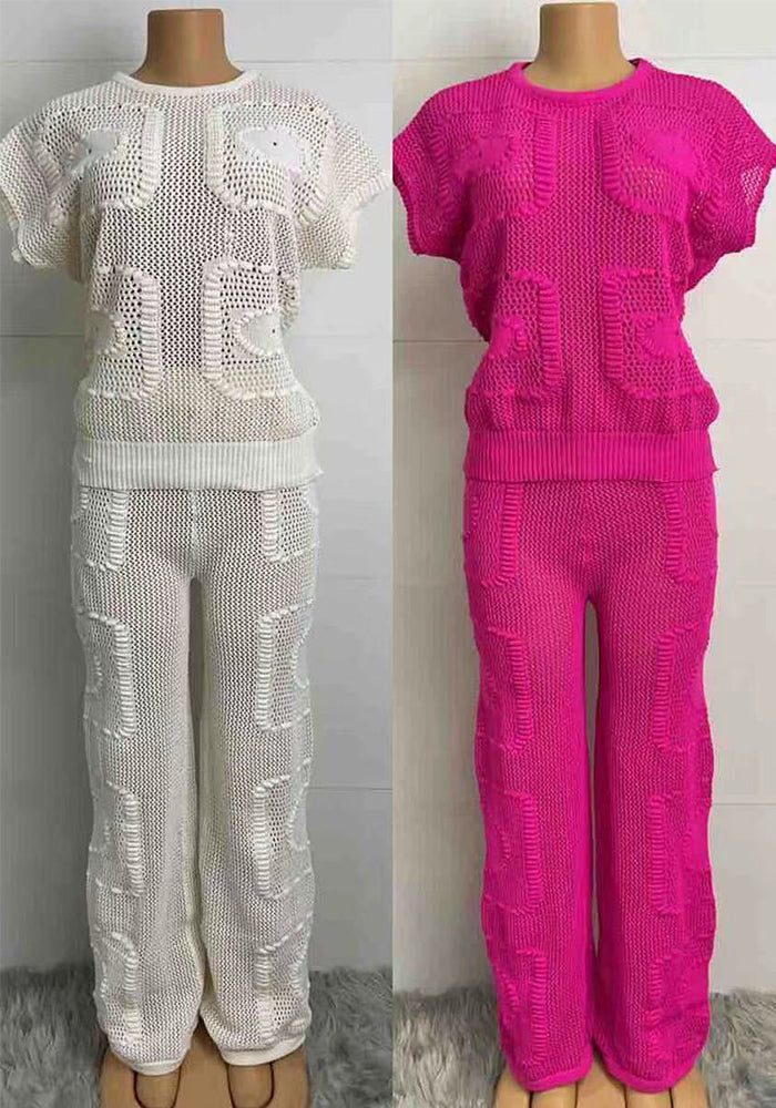 Solid Color Short-Sleeved Shirt And Trousers Two Piece Pants Set