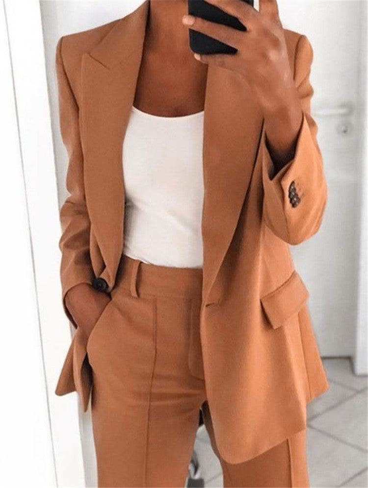 Fashionable Casual Solid Color Blazer Trousers Career Two Piece Suit 13