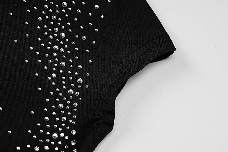 Women Summer Beaded Slim Fit Round Neck Short Sleeve Bodycon Dress 14