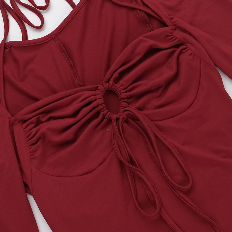 Autumn Halter Neck Long-Sleeved Slim Bodycon Dress 7