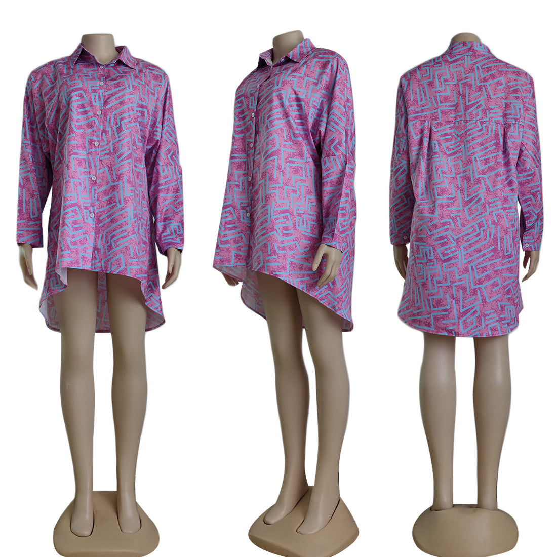 Women's Summer Chic Career Loose Casual Print Shirt Dress 5