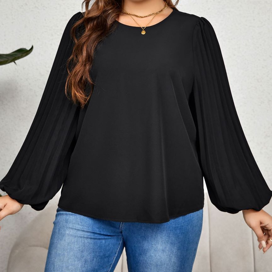 Women Solid Long Sleeve Round Neck Top 3