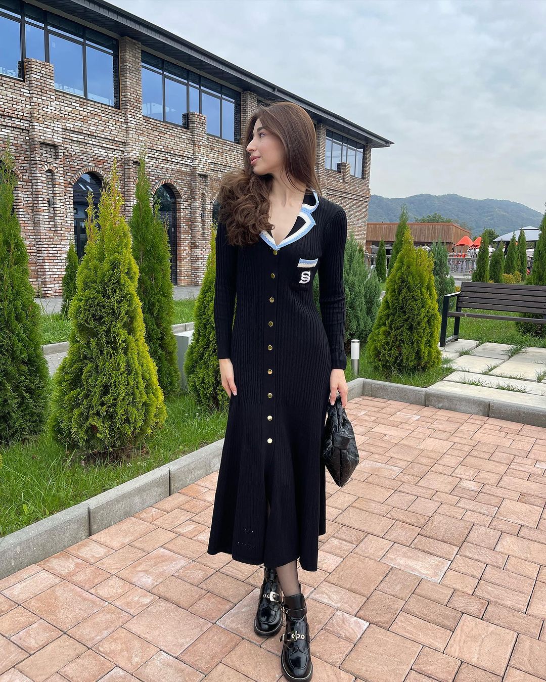 Female Long Sleeve Turndown Collar Slim Fit Chic Long Dress 3